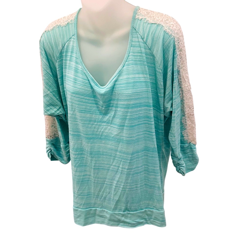 Vanity Aqua Blue Top with Lace Shoulder Detail Casual Everyday NO SIZE TAG